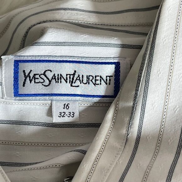 Yves Saint Laurent White/Grey/Tan Striped Button Down Dress Shirt Sz. 16… - Picture 3 of 4